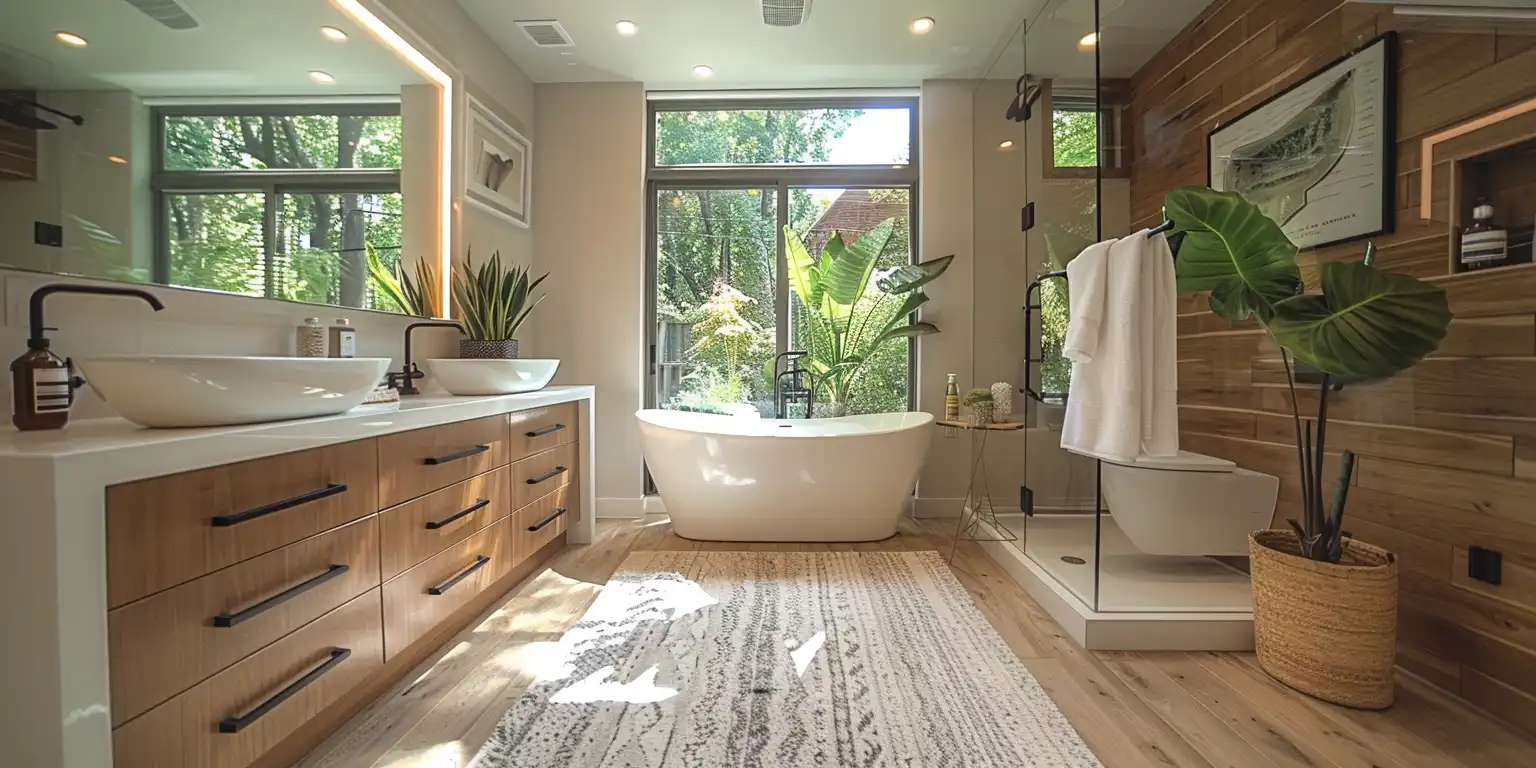 Realistic Modern bathroom fixtures and finishe