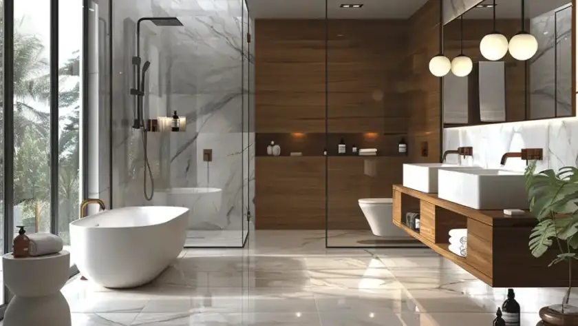 modern bathroom remodel white marble style por